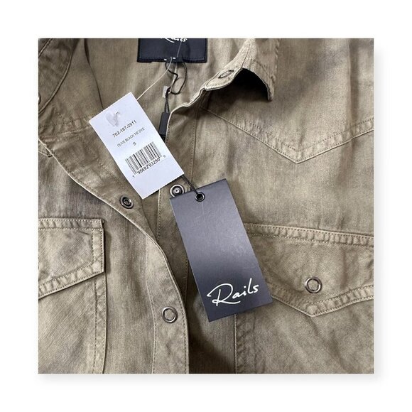 NWT Rails Sandra Shirt Dress Olive Black Tie Dye Button Front Tencel Linen, Sz S - Picture 4 of 13